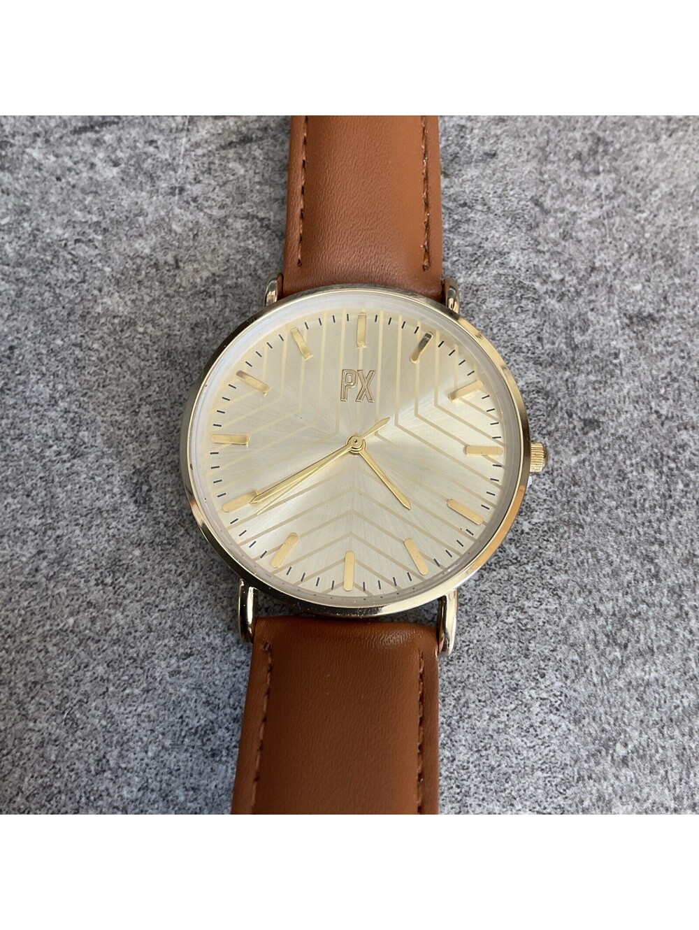 PX Clothing Mens Terry Leather Strap Watch 40mm Gold Tone Case NWOT Bin T